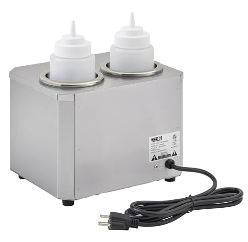 Kratos Commercial Electric Sauce Bottle Warmer | Double 32 oz. Countertop Bottle Warmer | Stainless Steel | 120V, 400W | Warms Hot Fudge, Chocolate, Nacho Cheese | ETL Certified (29M-049)