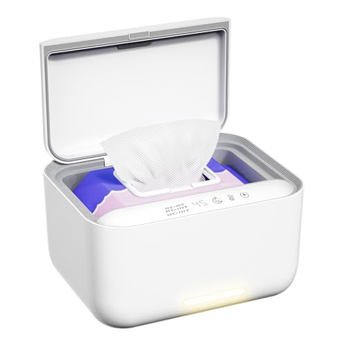 Baby Wipe Warmer Dispenser Holder with 3 Level Surround Temperature Control，Diaper Water Wipe Holder Container with Light for Wipe, Towel, Wet Tissue (White)