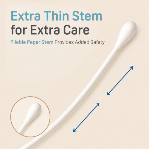 Pigeon Cotton Swabs, Flexible and Soft Paper Stem, 100% Soft Cotton Tips, Thin & Hinged, 200 Pieces, White