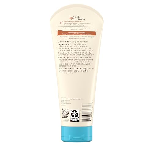 Aveeno Baby Daily Moisture Body Lotion for Sensitive Skin, Hypoallergenic Moisturizing Baby Lotion with Nourishing Oatmeal to Deeply Moisturize Baby's Skin, Fragrance-Free, 8 fl. oz