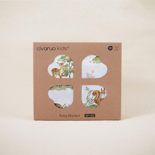 Civarua Kids Baby Blanket for Boys Girls, Super Soft Double Layer Minky Dot Blanket with Woodland Animals, 30x40 Inch Lightweight Dotted Backing for Infant Toddler Nursery Crib, Sensory Security Throw