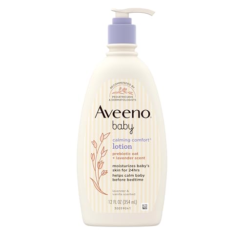 Aveeno Baby Calming Comfort Moisturizing Body Lotion with Relaxing Lavender & Vanilla Scents, Non-Greasy, Nourishing Prebiotic Oatmeal, No Added Parabens, 12 fl. oz