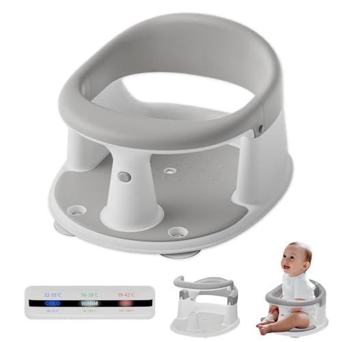 Baby Bath Seat for Babies 6 Months & Up - 360° Protection Baby Bath Chair with Temperature Alert & Cushion | Non-Slip Toddler Bathtub Seat | Newborn Infant Bath Tub Seats for Babies Sitting Up (Grey)