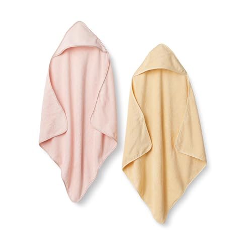 Amazon Essentials x Sofia Grainge Unisex Babies' Hooded Bath Towel, Pack of 2, Light Pink/Pale Yellow, One Size