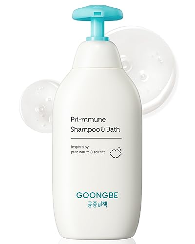 GOONGBE Pri-mmune Baby Shampoo & Body Wash for Sensitive Skin & Hair – Korean 2-in-1 Tear-Free Tested Head-to-Toe Cleanser, Sulfate-Free Low pH with Ceramide NP & Royal Oji Complex, Quick Rinse 11.8oz
