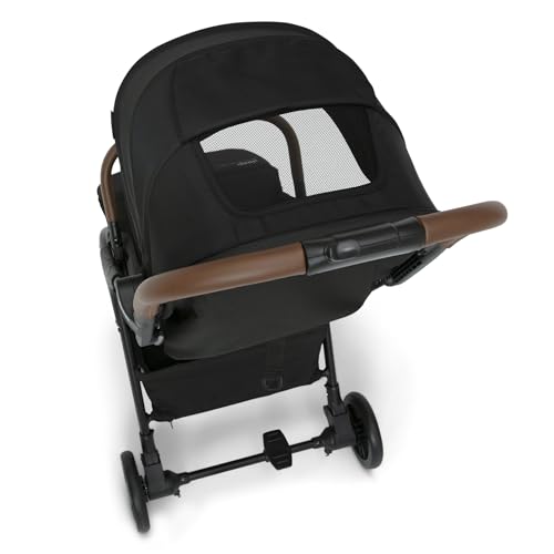 Jeep Altitude Compact Travel Stroller by Delta Children Greenguard Gold, Easy One Hand Fold, Lightweight, Extendable Canopy with Peek-a-Boo Window, Reclining Seat, 4 Wheel Suspension, Black