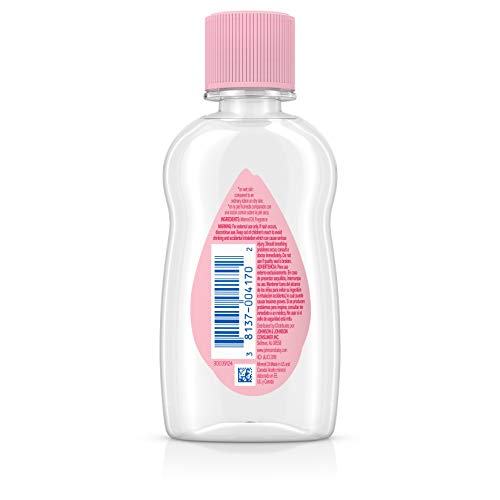 Johnson's Baby Oil, Pure Mineral Oil to Prevent Moisture Loss for Newborn, Kids, & Adults, Gentle, Soothing Baby Massage Oil, Dry Skin Relief, Hypoallergenic, Original Scent, Baby Essentials, 3 fl. oz