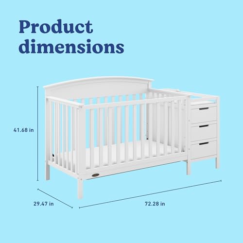 Graco Benton 4-in-1 Convertible Crib and Changer – GREENGUARD Gold Certified, Crib & Changing-Table Combo, Water-Resistant Changing Pad, Converts to Toddler Bed, Daybed and Full-Size Bed (White)