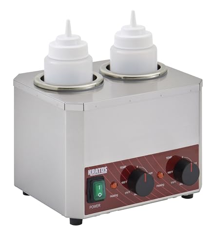 Kratos Commercial Electric Sauce Bottle Warmer | Double 32 oz. Countertop Bottle Warmer | Stainless Steel | 120V, 400W | Warms Hot Fudge, Chocolate, Nacho Cheese | ETL Certified (29M-049)