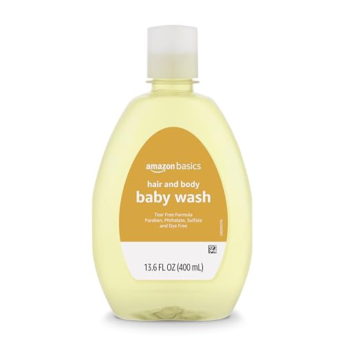 Amazon Basics Tear-Free Baby Hair and Body Wash, Paraben-Free, Sulfate-Free, Dermatologist Tested, Lightly Scented, 13.60 Fl Oz, 4-Pack