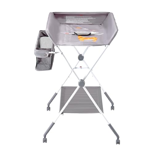 VEVOR Baby Changing Table, Foldable Diaper Change Station with Side Basket, Adjustable Height Changing Table with Lockable Wheels, Multi-Functional Nursery Storage Organizer, Gray