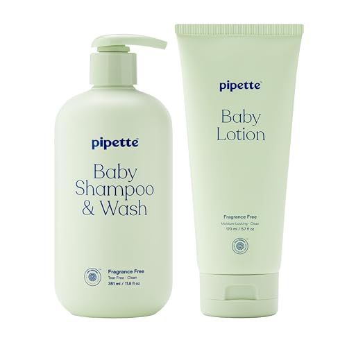 Pipette Fragrance Free Wash and Lotion Duo, Pack of 2, Fragrance Free Baby Shampoo and Body Wash, Unscented Lotion for Newborns, Sensitive Skin, and Kids, Tear-Free Bath Time, Hypoallergenic