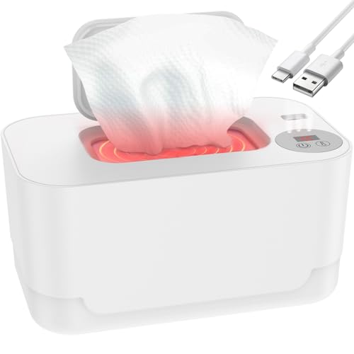 Abizarch Baby Wipe Warmer with LED Light 40-55°C Adjustable Baby Wipe Warmer Dispenser Portable Wipe Heater Warmer USB Powered Wet Wipes Warmer Diaper Wipe Warmer Keeps Wipes Warm and Moist for Baby N