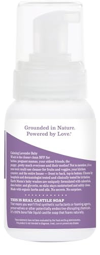 Earth Mama Calming Lavender Baby Wash Liquid Foaming Hand Soap, All-Purpose Lavender Body Wash for Sensitive Skin, Castile Soap with Coconut Oil, Shea Butter, Calendula, & Aloe, 6.27 Fl Oz