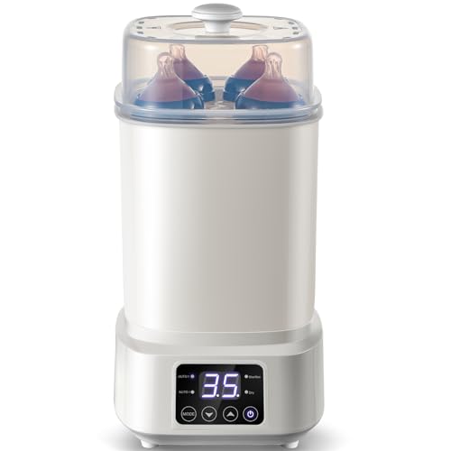 Baby Bottle Steamer and Dryer: 8 in 1 Compact Electric Steam - Portable for Travel and Home Use - for Baby Bottles Pacifiers Breast Pump Parts and Other Newborn Essentials BPA Free Auto Shut Off
