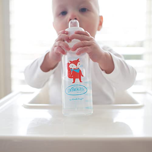 Dr. Brown's Milestones Narrow Sippy Bottle, 100% Silicone Soft Sippy Spout, 8oz/250mL, 6m+, Fox & Lion, 2 Pack
