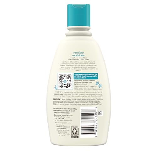 Aveeno Kids Curly Hair Conditioner, Hydrating Conditioner, Kids Curly Hair Products, Oat Extract & Shea Butter, Gentle Scent, 12 fl. oz (Pack of 1)