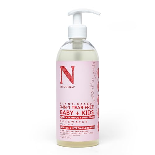 Dr. Natural 3-in-1 Tear-Free Baby Plus Kids Soap - Head-to-Toe Baby Soap and Shampoo - Sensitive Skin Moisturizing Body Wash - Rosewater - 16 oz.