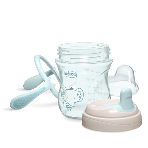 Chicco Trainer Sippy Cup 6+ Months, 7oz Baby Training Cup with Bite-Resistance Semi-Soft Spout, Easy Grip Removable Handles, Measurement Markings, BPA-Free, Sage