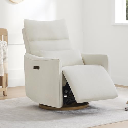 CHITA Swivel Rocker Recliner Chair, Power Nursery Glider Recliner, Nursery Rocking Chair with Adjustable Power Headrest, FSC Certified, Solid Wood Base, Cream