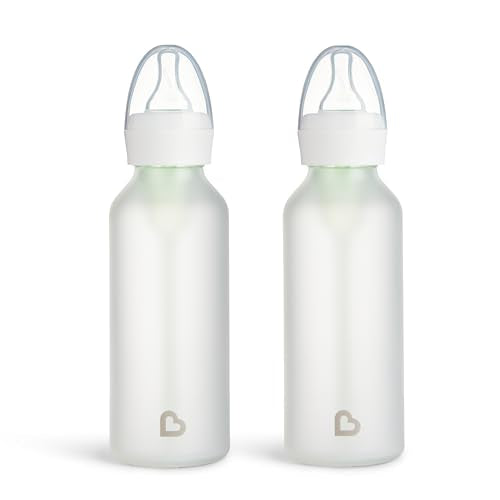 Munchkin Bond Silicone Coated Glass Baby Bottles - Anti-Colic Feeding System with Natural Feel Nipples, 8 Ounce, 2 Pack, White