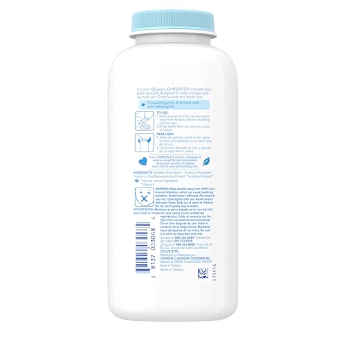 Johnson's Baby Cornstarch Baby Powder, Aloe & Vitamin E for Delicate Skin, Hypoallergenic, No added Parabens, & Dyes, Silky for Gentle Baby Skin Care, Baby Essentials, 9 oz