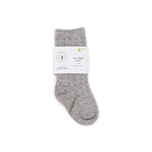 Burt's Bees Baby Baby Girls Socks Knee High Organic Cotton Cable Knit, Multicolor for Infant and Toddlers - 3 Pack Set