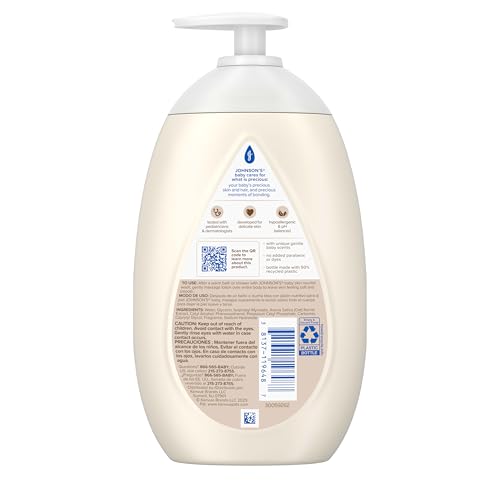 Johnson's Skin Nourishing Baby Lotion, Vanilla & Oat Scents, Hypoallergenic Baby Body Lotion for 72 Hour Hydration Until Baby's Next Bath Moisturizes & Protects from Dryness, 16.9 fl. oz