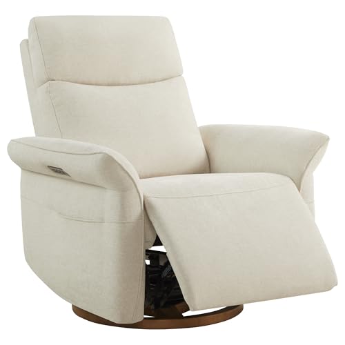 CHITA Power Recliner Chair, Electric Triple-Motor Swivel Glider Nursery Rocking Chair with Adjustable Power Headrest and Lumbar Support, GREENGARD Gold Certified, Solid Wood Base, Linen