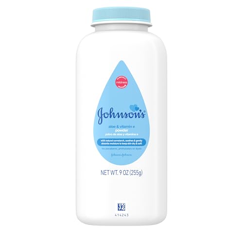 Johnson's Baby Cornstarch Baby Powder, Aloe & Vitamin E for Delicate Skin, Hypoallergenic, No added Parabens, & Dyes, Silky for Gentle Baby Skin Care, Baby Essentials, 9 oz