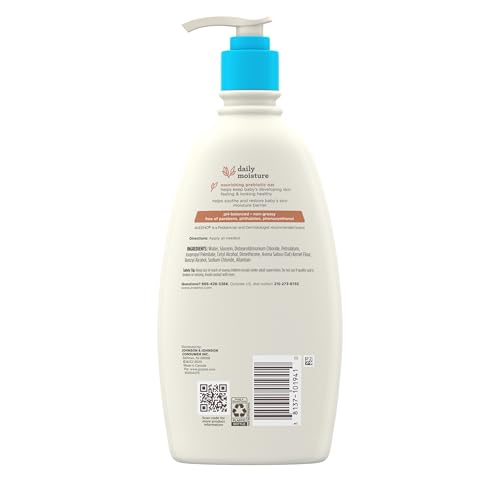 Aveeno Baby Daily Moisture Body Lotion for Sensitive Skin, Hypoallergenic Moisturizing Baby Lotion with Nourishing Oatmeal to Deeply Moisturize Baby's Skin, Fragrance-Free, 18 fl. oz