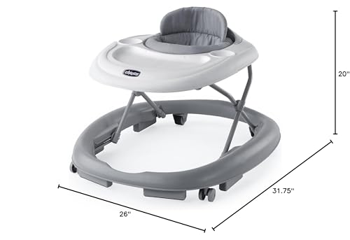 Chicco Mod Walker Foldable Infant Walker, 3 Height Adjustments, BPA-Free Tray with 2 Cup Holders, Brake Pads, for Children up to 26 lbs., Space-Saving Compact Fold, Grey/Grey