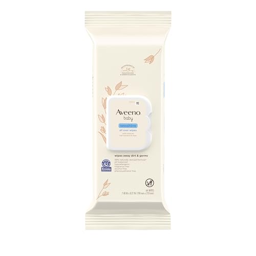 Aveeno Baby Sensitive All Over Wipes with Aloe & Natural Oat Extract for Face, Bottom, Hands & Body, pH-Balanced, Hypoallergenic, Fragrance-, Phenoxyethanol- & Alcohol-Free, 64 ct per pack