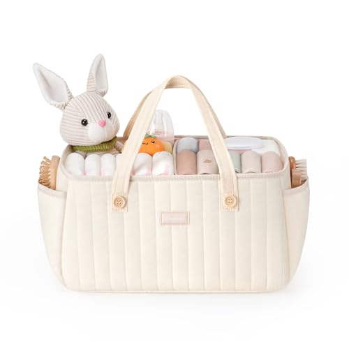 Baby Diaper Caddy Organizer for Wipes, Diapers Storage Basket with Handle, Car Caddy Organizer Boy & Girl & New Parent Gift, Baby Shower, Newborn Essentials, Nursery Bin Soft Large Tote Bag
