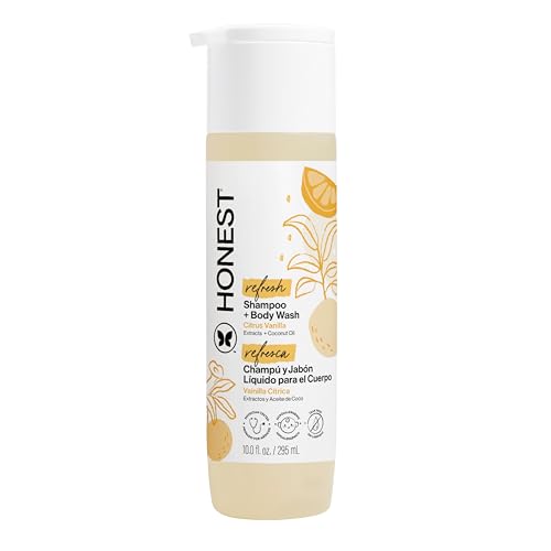 The Honest Company 2-in-1 Cleansing Shampoo + Body Wash | Gentle for Baby | Naturally Derived, Tear-free, Hypoallergenic | Citrus Vanilla Refresh, 10 fl oz