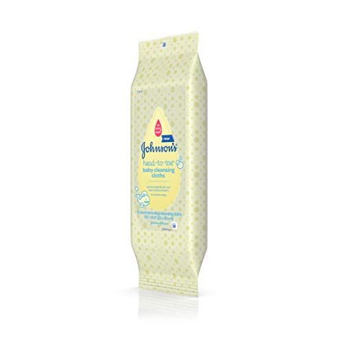 Johnson's Head-to-Toe Gentle Baby Cleansing Cloths, Hypoallergenic, Free of Alcohol, Dyes, and Soap, 15 ct ( Pack of 2)