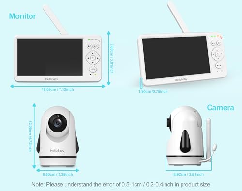HelloBaby Baby Monitor with Camera and Audio, 6" World First IPS Large Screen, No WiFi 30H Battery 4000mAh, Night Vision, 2-Way Talk, Remote PTZ, ECO,1000ft, Video Audio Monitor for Baby Elderly Pet