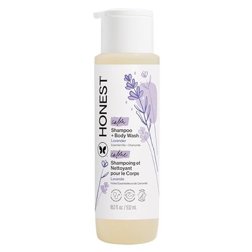 The Honest Company 2-in-1 Cleansing Shampoo Body Wash Gentle for Baby, Naturally Derived, Tear-free, Hypoallergenic, Lavender Calm, 18 fl oz