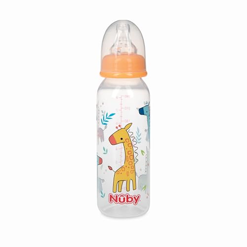 Nuby Non-Drip Standard Neck Baby Bottles - (3 Pack) 4 oz - Vari-Flo Flow Control Nipple - Anti-Colic Air System - 0+ Months - Whale/Koala/Giraffe