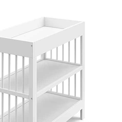 Graco Teddi Changing Table with Water-Resistant Changing Pad (White) - GREENGUARD Gold Certified, Includes Bonus Water-Resistant Changing Pad with Safety Strap, 2 Shelves, Easy-to-Match