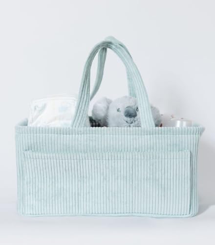 Itsy Bitsy Tot Diaper Caddy Organizer - Mint Curdoroy Baby Storage Bin for Nursery & Car | Baby Shower Basket & registry Essential