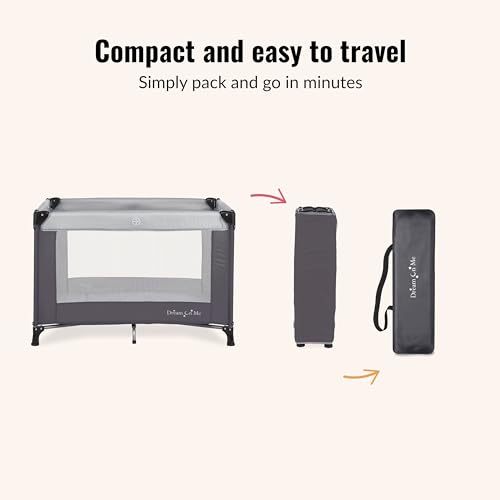 Dream On Me Nest Portable Baby Playard, Lightweight Foldable Travel Play & Nap Space with Carry Bag, Breathable Mesh Sides for Infants & Toddlers, Compact Indoor Outdoor Use, Grey