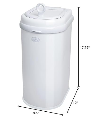 Ubbi Pet Waste Pail, Odor-Locking Cat Litter Disposal System, Stainless Steel Pet Waste Can with Safety Lock & Scoop, No Special Bags Required, White