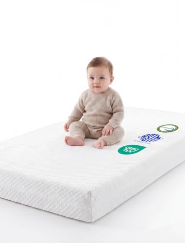 Babelio Dual-Sided Crib Mattress Memory Foam Waterproof Baby Mattress, Removable Cover, Fits Standard Crib and Toddler Bed