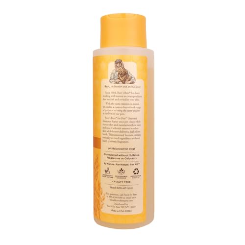 Burt's Bees for Pets Oatmeal Dog Shampoo with Honey, Soothing Formula for Itchy and Sensitive Dog Skin, Colloidal Oat Flour and Honey, pH Balanced, Sulfate-Free, 16 Fl Oz