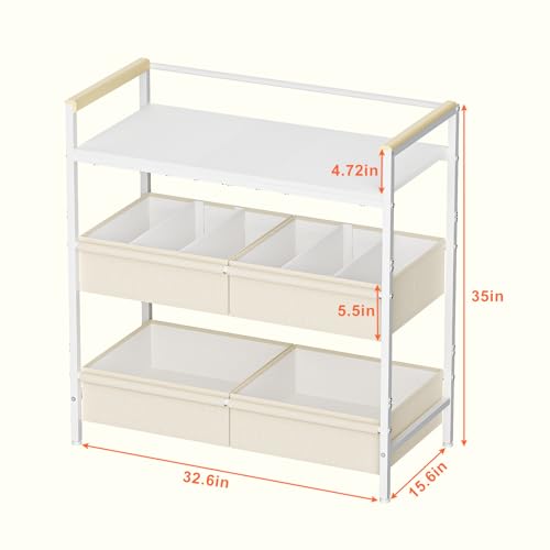 Cidaziya Baby Changing Table with Safety Bumper, Sturdy Diaper Change Station with Adjustable Devider in Large Storage Bin, Nursery Dresser for for Cloth Change, Baby Furniture Diaper Organizer,White