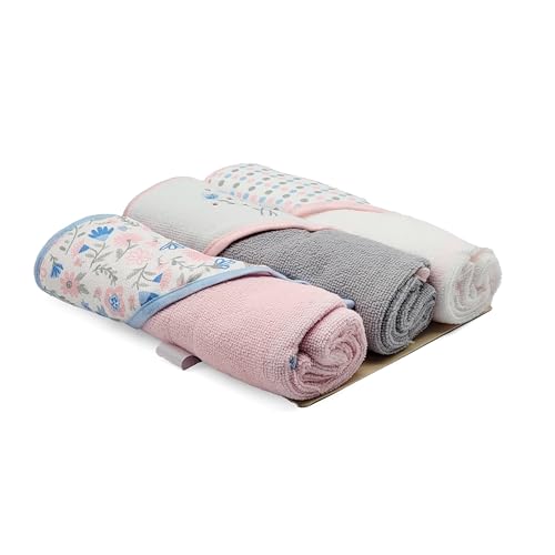 Buttons & Stitches Baby Girl 3 Pack Rolled/Carded Hooded Towels in Fresh Florals Print, GS71768