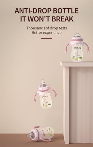 Oberni Baby Bottles, Weighted Straw Toddler Milk Bottles with Non-Slip Handle, Size + Variable Fast Flow, 12+ Months, BPA-Free, Blue/2Pack/9oz