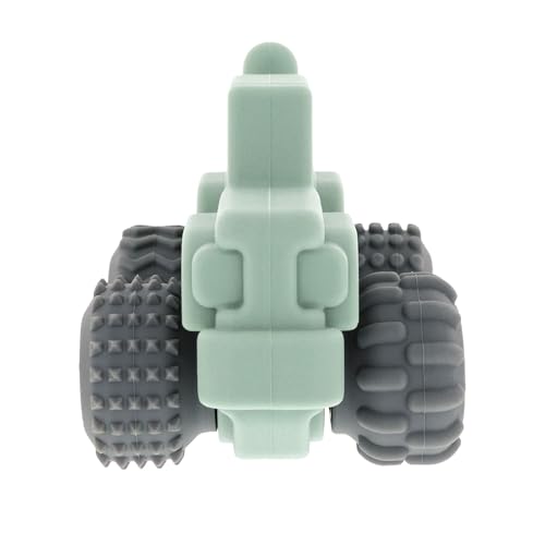 Nuby Silicone Teether Toy for Babies - Textured Teething Green Jeep Car with Moving Wheels - Soothes Sore Gums - Encourages Tactile Development and Hand-Eye Coordination - Ages 6+ Months