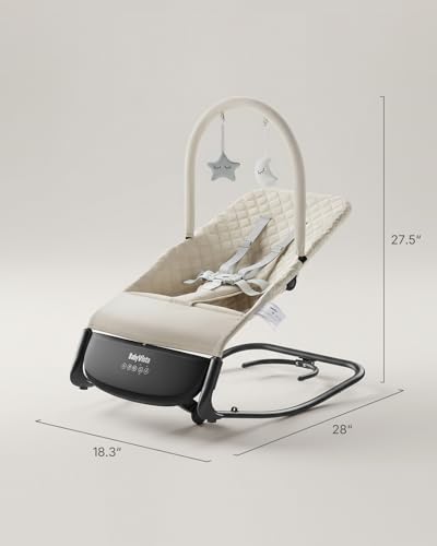 Electric Baby Bouncer Seat with Auto Rocking, 3-in-1 Infant Bouncer & Rocker Chair, Adjustable Height, Battery or Plug-in Powered, Music & Play Bar, Portable Baby Bouncer for Babies 0-12 Months
